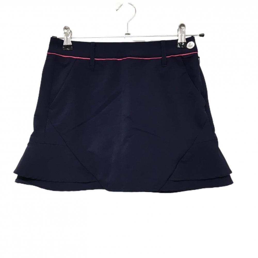 【美品】デサントゴルフ スカート ネイビー×ピンク パイピングライン ストレッチ 中田英寿  レディース 58/SS ゴルフウェア DESCENTE