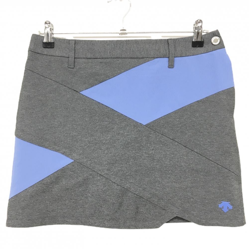 【美品】デサントゴルフ スカート グレー×ライトブルー 斜め切替 中田英寿 レディース 67/L ゴルフウェア DESCENTE
