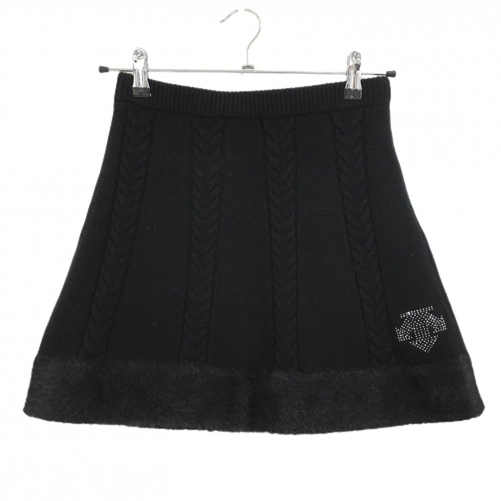 【美品】デサントゴルフ ニットスカート 黒 LUXE COLLECTION スワロフスキー 裾異素材 中田英寿  レディース S ゴルフウェア DESCENTE