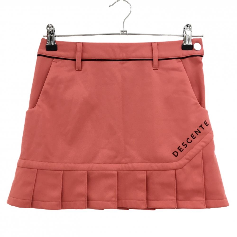 【超美品】デサントゴルフ スカート オレンジ×黒 裾プリーツ 裏微起毛 ストレッチ 中田英寿 レディース 58/SS ゴルフウェア DESCENTE