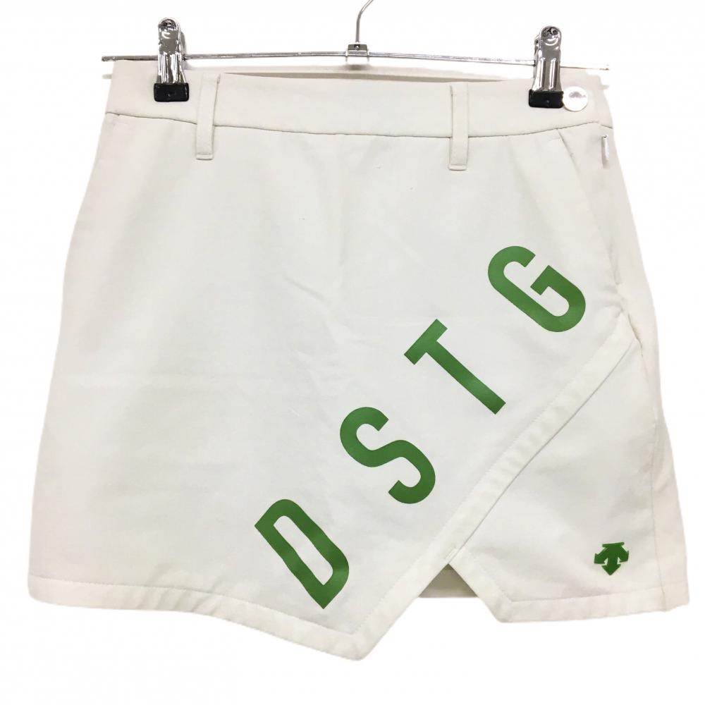 デサントゴルフ スカート アイボリー×グリーン 裾ロゴ 内側インナーパンツ レディース 58/33 ゴルフウェア DESCENTE