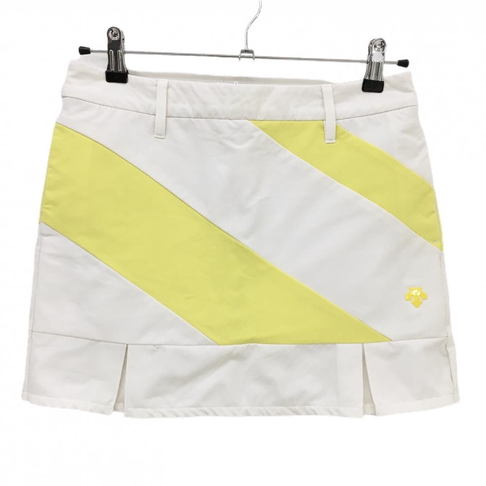 【美品】デサントゴルフ スカート 白×イエロー 立体ロゴ 裏微起毛 内側インナーパンツ 中田英寿 レディース 64/M ゴルフウェア DESCENTE