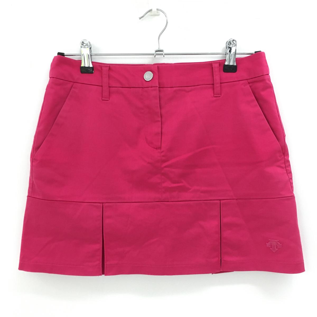 デサントゴルフ ボックスプリーツスカート ピンク 裾ロゴ 内側インナーパンツ 中田英寿  レディース 64(M) ゴルフウェア DESCENTE