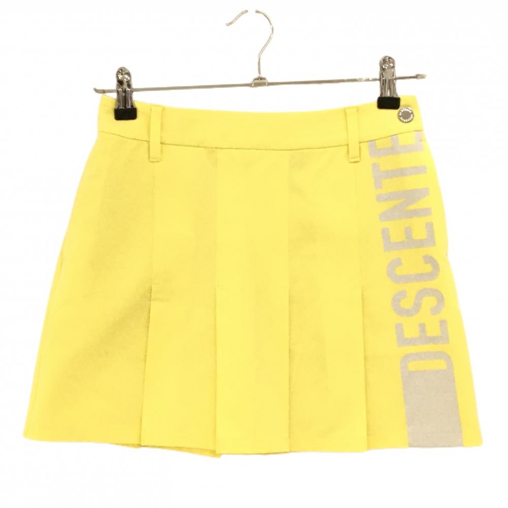 【美品】デサントゴルフ プリーツスカート イエロー×白 ロゴプリント ストレッチ 中田英寿  レディース 58/SS ゴルフウェア DESCENTE