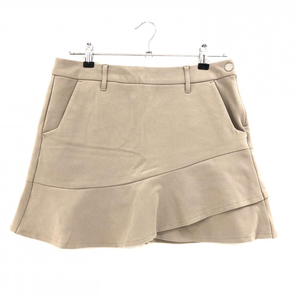 【美品】デサントゴルフ スカート ベージュ 微起毛 ロゴ 中田英寿 レディース 70/O ゴルフウェア DESCENTE