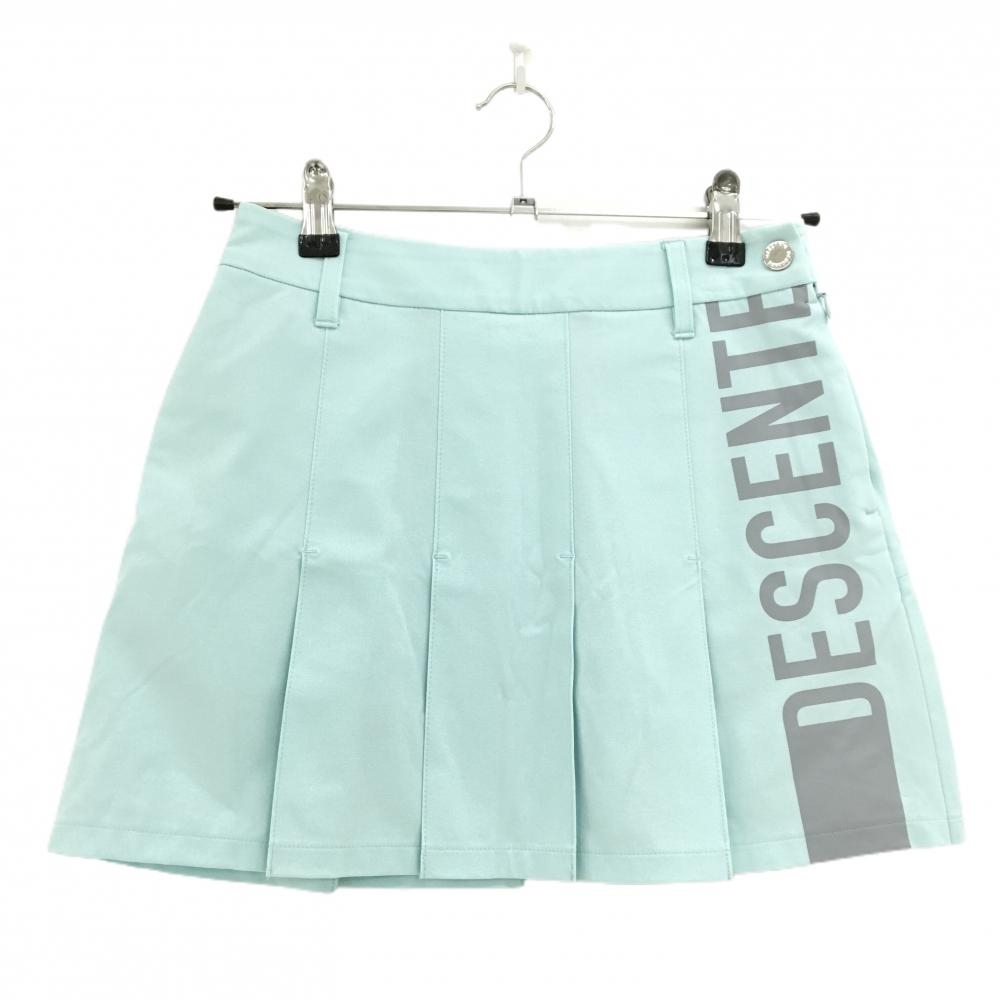 【美品】デサントゴルフ プリーツスカート ライトブルー×グレー ロゴプリント 中田英寿  レディース 58/SS ゴルフウェア DESCENTE