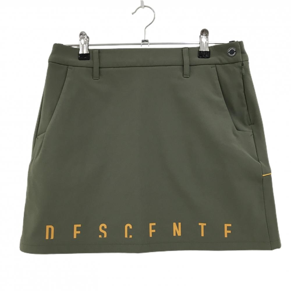 【超美品】デサントゴルフ スカート カーキ ロゴオレンジ 裏微起毛 ストレッチ  レディース 67/L ゴルフウェア DESCENTE