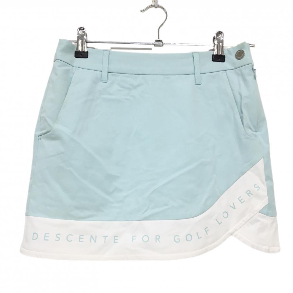 【美品】デサントゴルフ ストレッチスカート ライトブルー×白 中田英寿 内側インナーパンツ  レディース 61/S ゴルフウェア DESCENTE