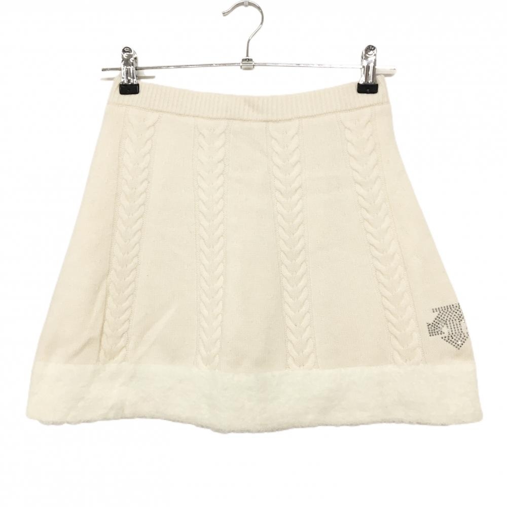 【超美品】デサントゴルフ ニットスカート アイボリー カシミヤ混 LUXE COLLECT ウエストゴム  レディース S ゴルフウェア DESCENTE