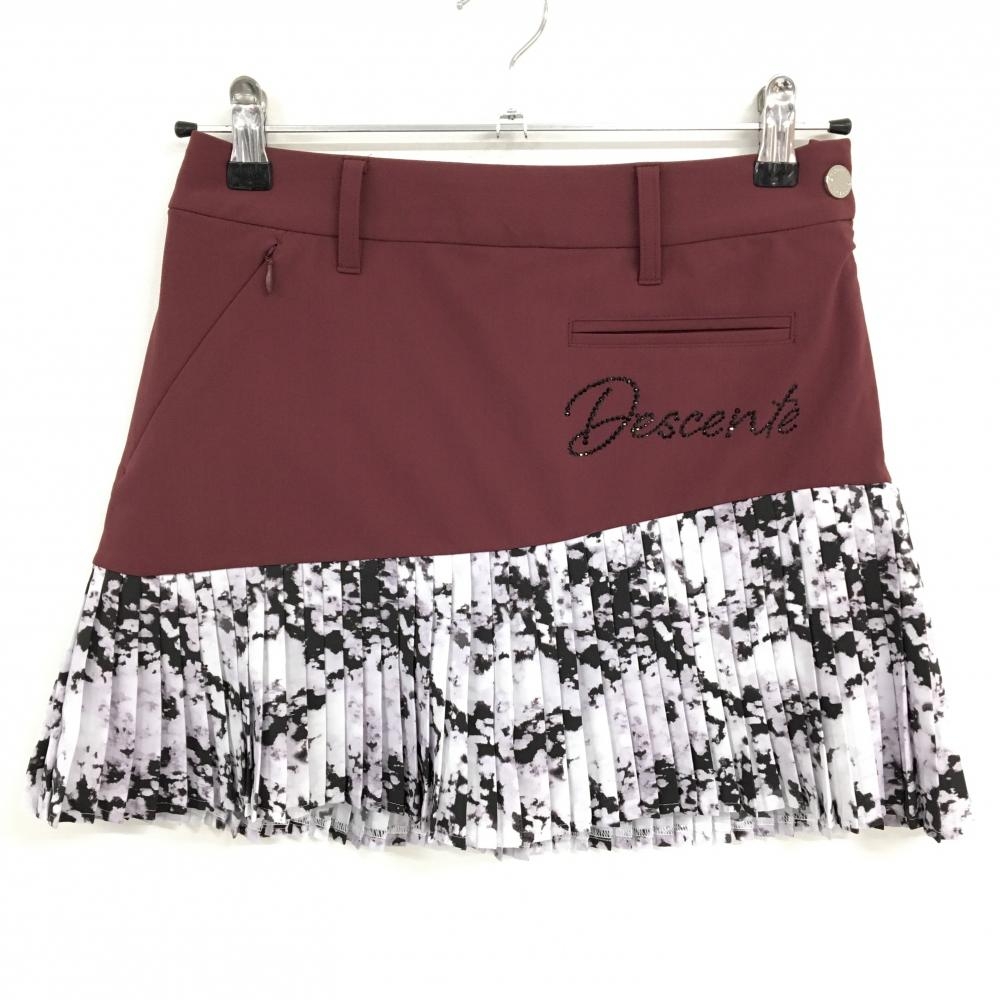 【超美品】デサントゴルフ スカート ボルドー×白×黒 LUXE COLLECTION 裾柄  レディース 58/SS ゴルフウェア DESCENTE