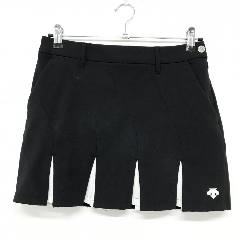 デサントゴルフ プリーツスカート 黒×白 裾ロゴ 中田英寿 レディース 64/M ゴルフウェア DESCENTE