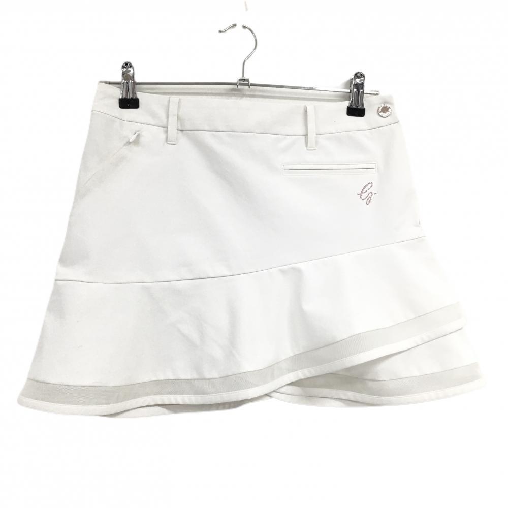 デサントゴルフ スカート 白 ラインストーン 裾一部メッシュ 内側インナーパンツ 中田英寿 レディース 64/M ゴルフウェア DESCENTE