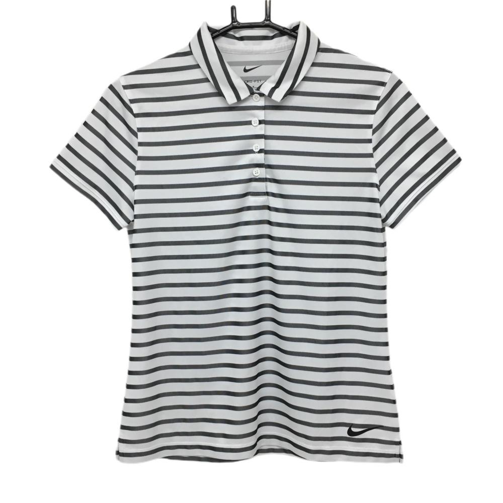 【美品】ナイキ 半袖ポロシャツ 白×黒 ボーダー DRI-FIT  レディース M ゴルフウェア NIKE