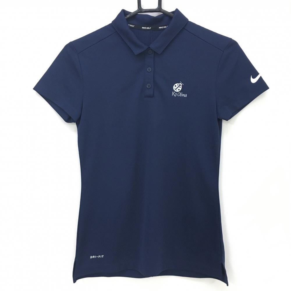 【超美品】ナイキ 半袖ポロシャツ ネイビー 袖ロゴ てんとう虫 DRI-FIT レディース XS ゴルフウェア NIKE