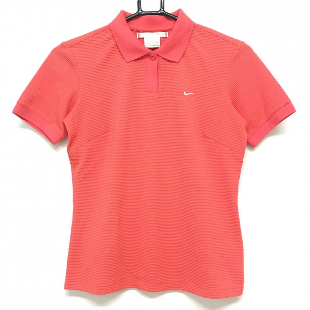 【美品】ナイキゴルフ 半袖ポロシャツ サーモンピンク 織生地  レディース S P CH ゴルフウェア NIKE