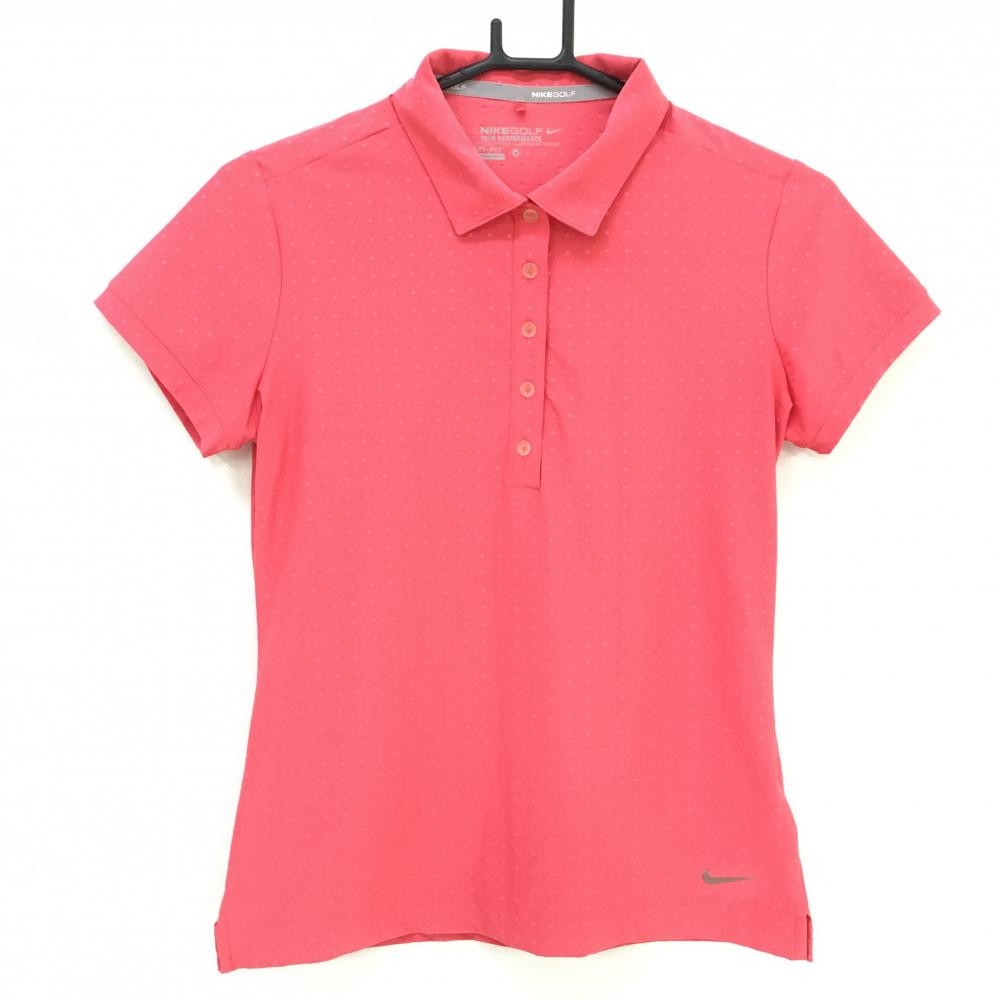 【美品】ナイキゴルフ 半袖ポロシャツ ピンク ドット織生地 レディース M ゴルフウェア NIKE