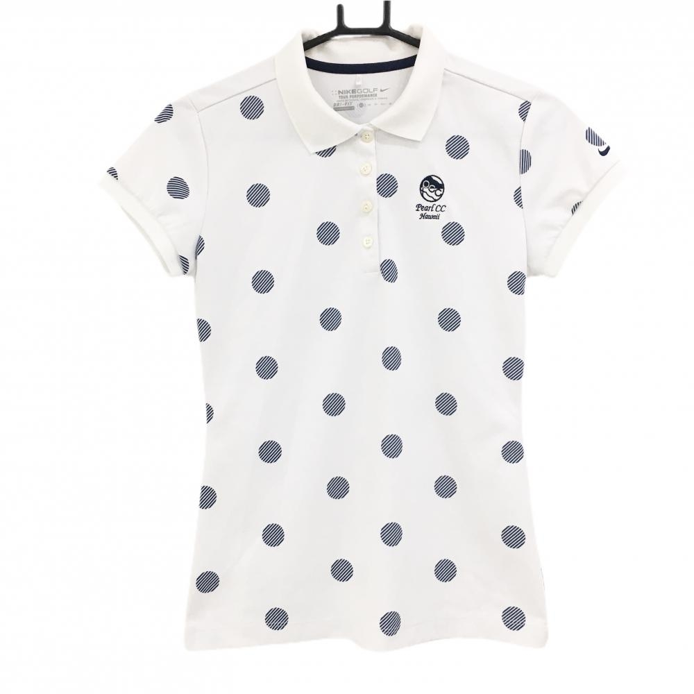 【美品】ナイキゴルフ 半袖ポロシャツ 白×ネイビー ドット パールカントリーゴルフ レディース XS ゴルフウェア NIKE