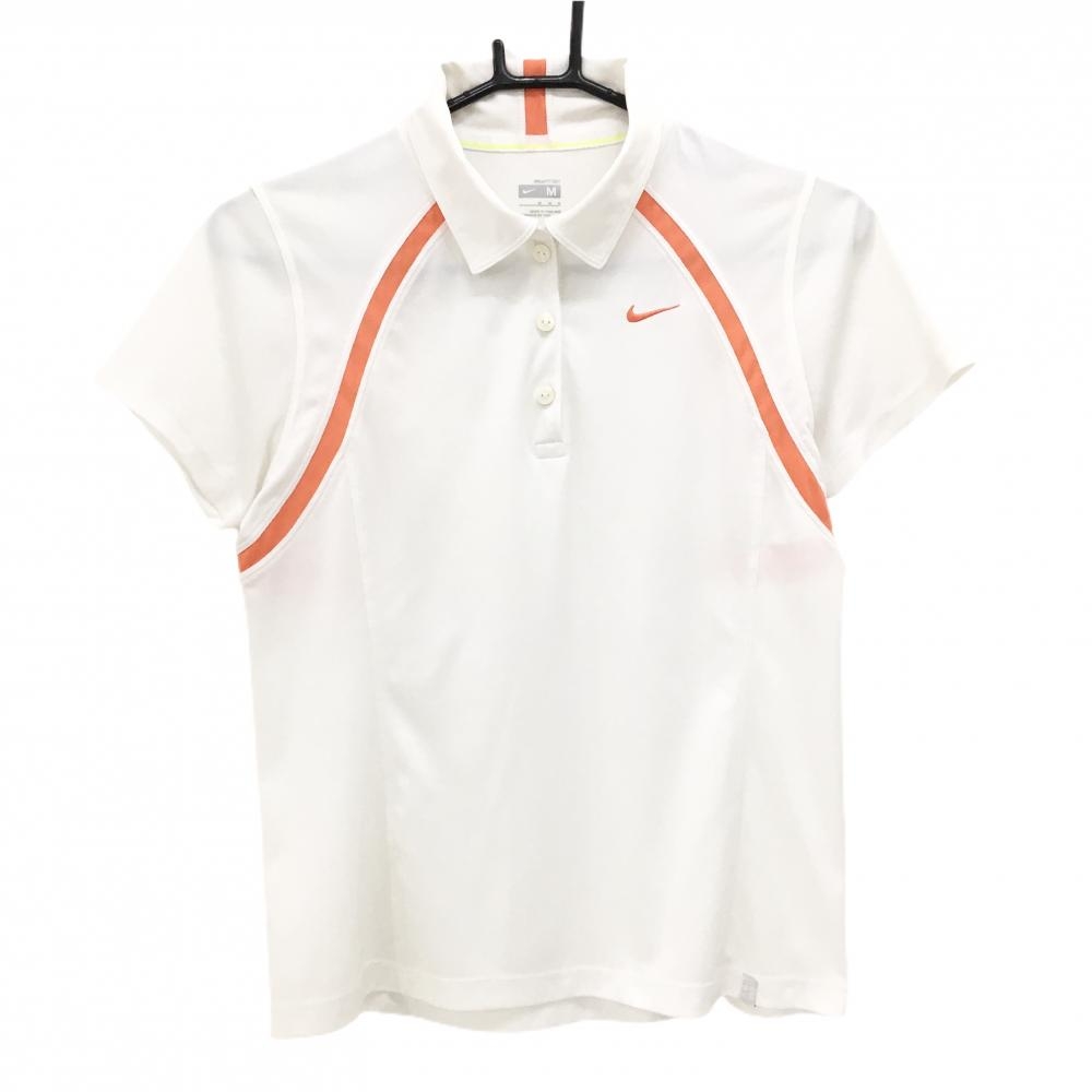 【美品】ナイキ 半袖ポロシャツ 白×オレンジ ロゴ刺しゅう レディース M ゴルフウェア NIKE