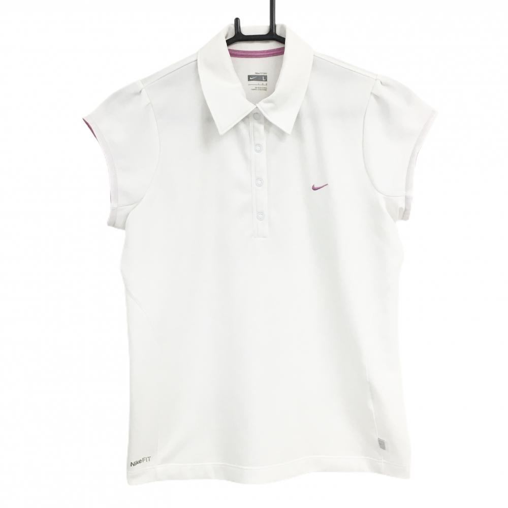 【美品】ナイキ 半袖ポロシャツ 白 スナップボタン Nike FIT DR レディース L ゴルフウェア NIKE