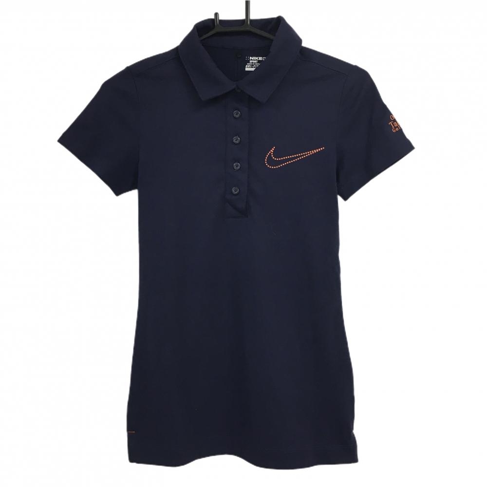 【超美品】ナイキゴルフ 半袖ポロシャツ ネイビー ロゴオレンジ DRY-FIT レディース XS ゴルフウェア NIKE