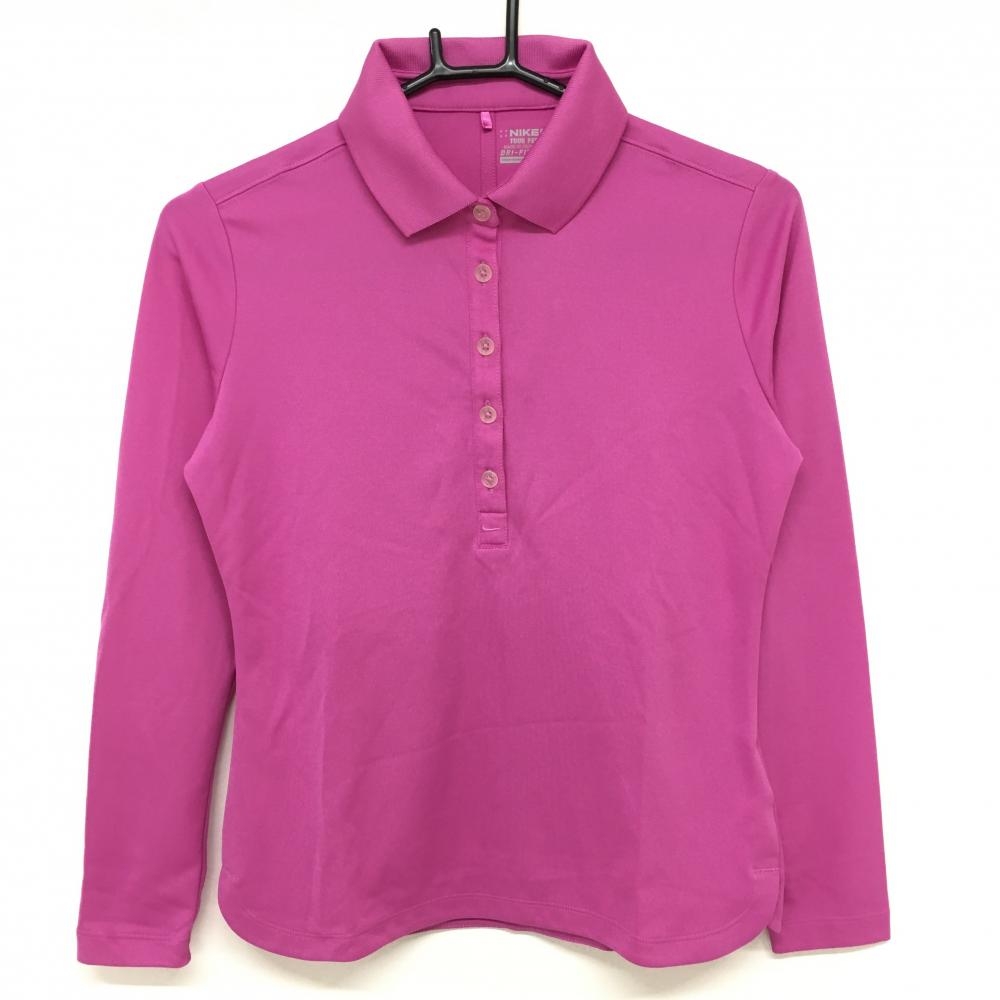 ナイキゴルフ 長袖ポロシャツ ピンクパープル ロゴ刺しゅう DRI-FIT レディース M ゴルフウェア NIKE