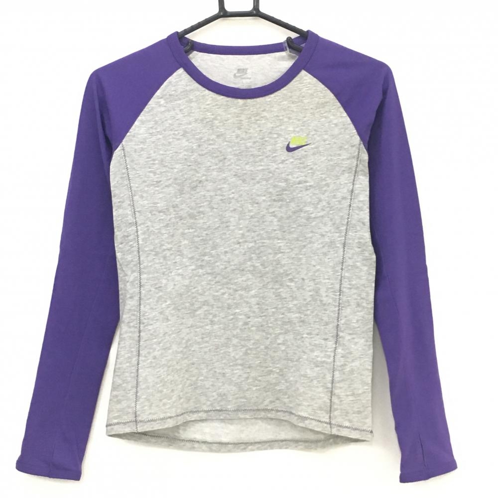【超美品】ナイキ 長袖Ｔシャツ グレー×パープル ストレッチ サムホール レディース SP ゴルフウェア NIKE