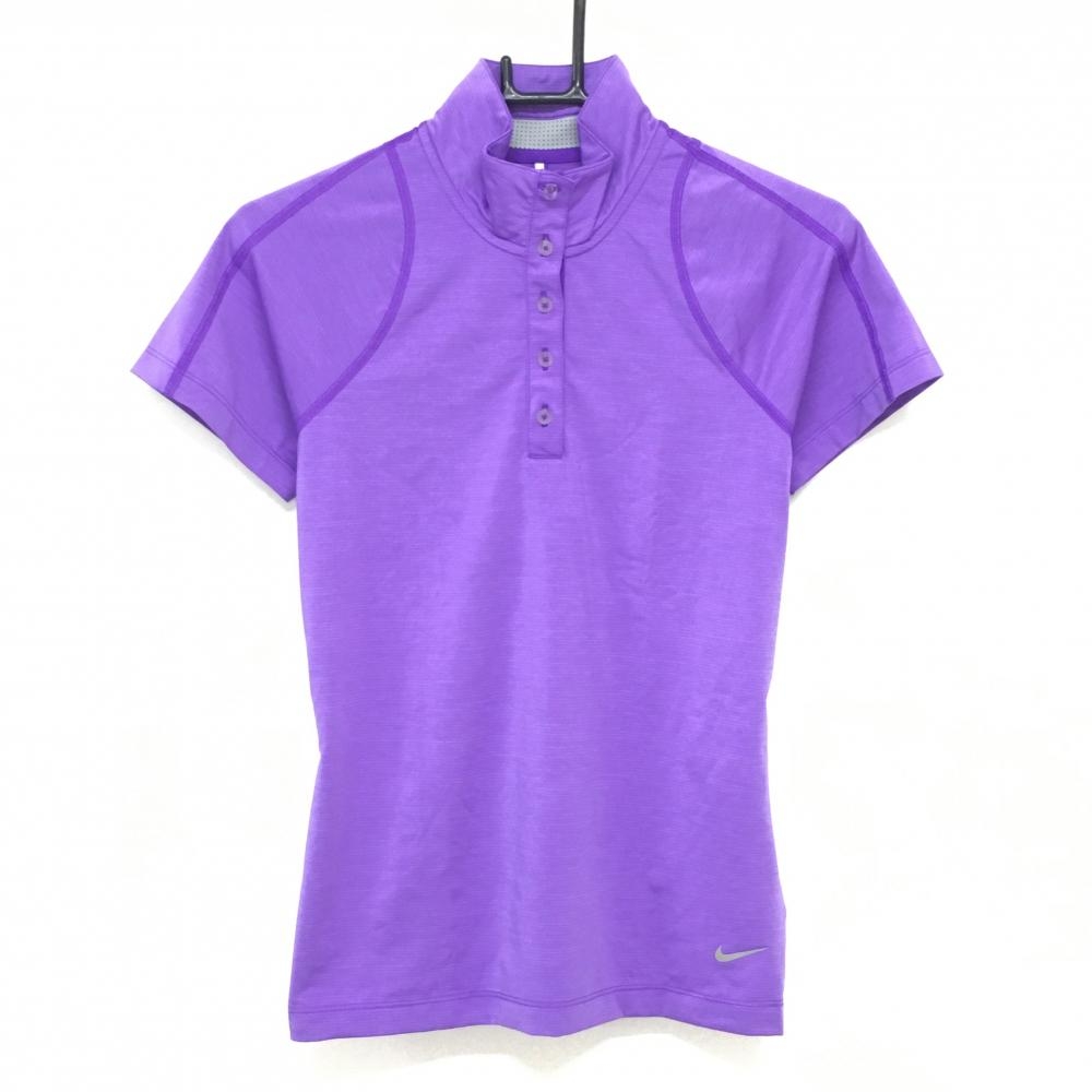 【超美品】ナイキゴルフ 半袖ハイネックシャツ パープル DRI-FIT 襟一部メッシュ レディース M ゴルフウェア NIKE