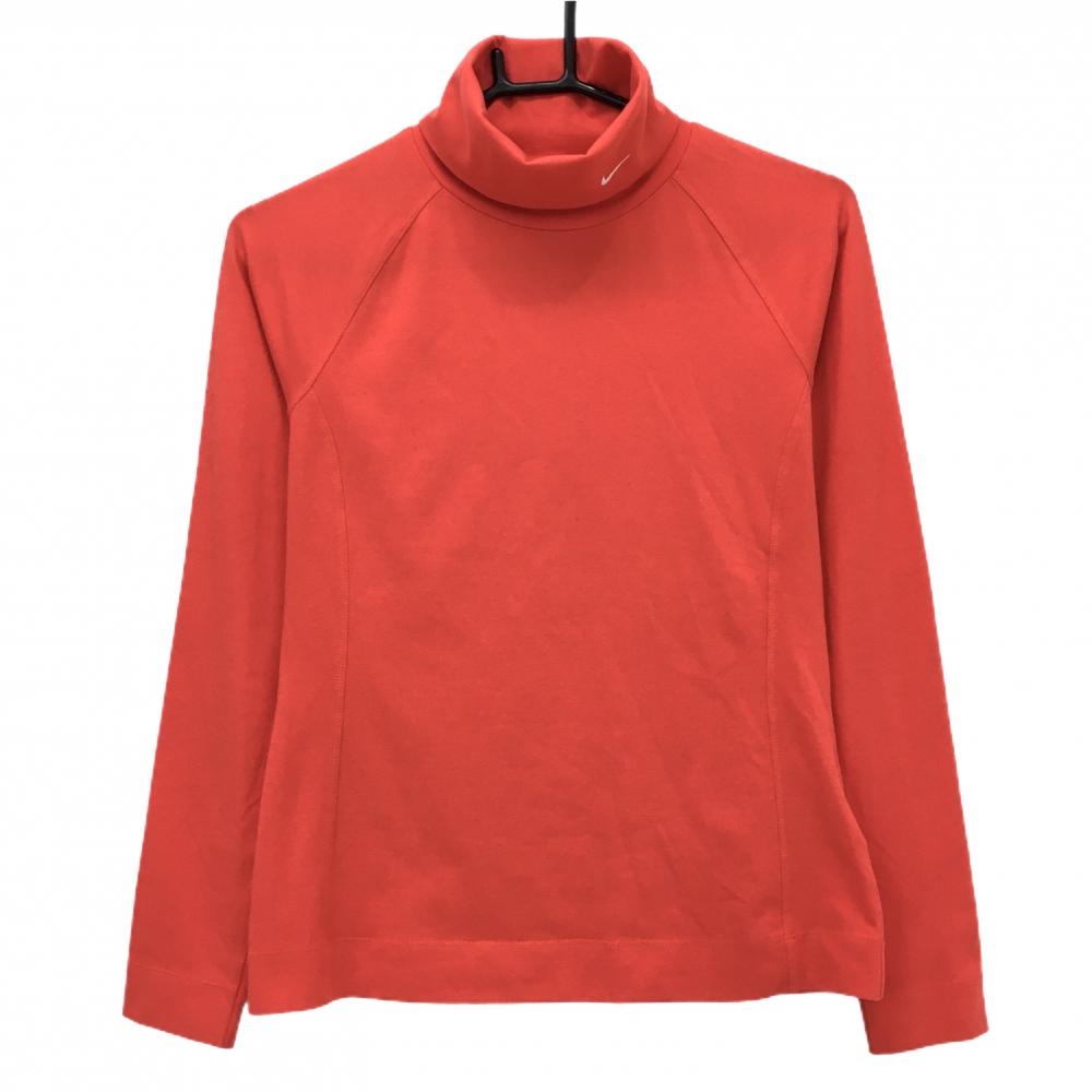 【超美品】ナイキゴルフ 長袖タートルネックシャツ レッド ネックロゴ レディース M ゴルフウェア NIKE