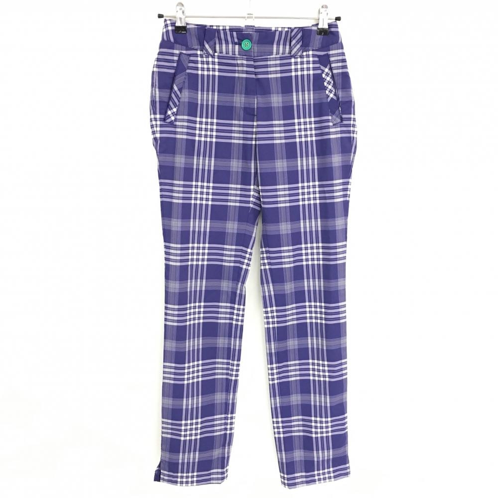 【美品】ナイキ パンツ パープル×白 チェック柄 総柄 ストレッチ レディース 0 ゴルフウェア NIKE