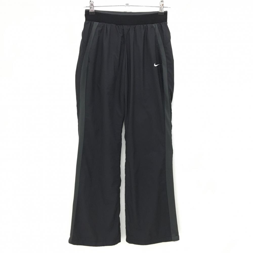 【美品】ナイキ パンツ 黒×ダークグレー サイドメッシュライン シャカシャカ 裾ドローコード レディース M ゴルフウェア NIKE