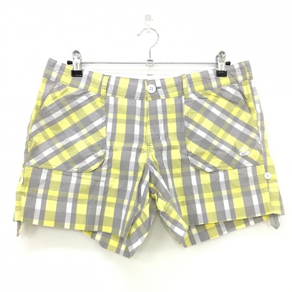 【美品】ナイキ ショートパンツ イエロー×ライトグレー チェック レディース 12/G/G ゴルフウェア NIKE