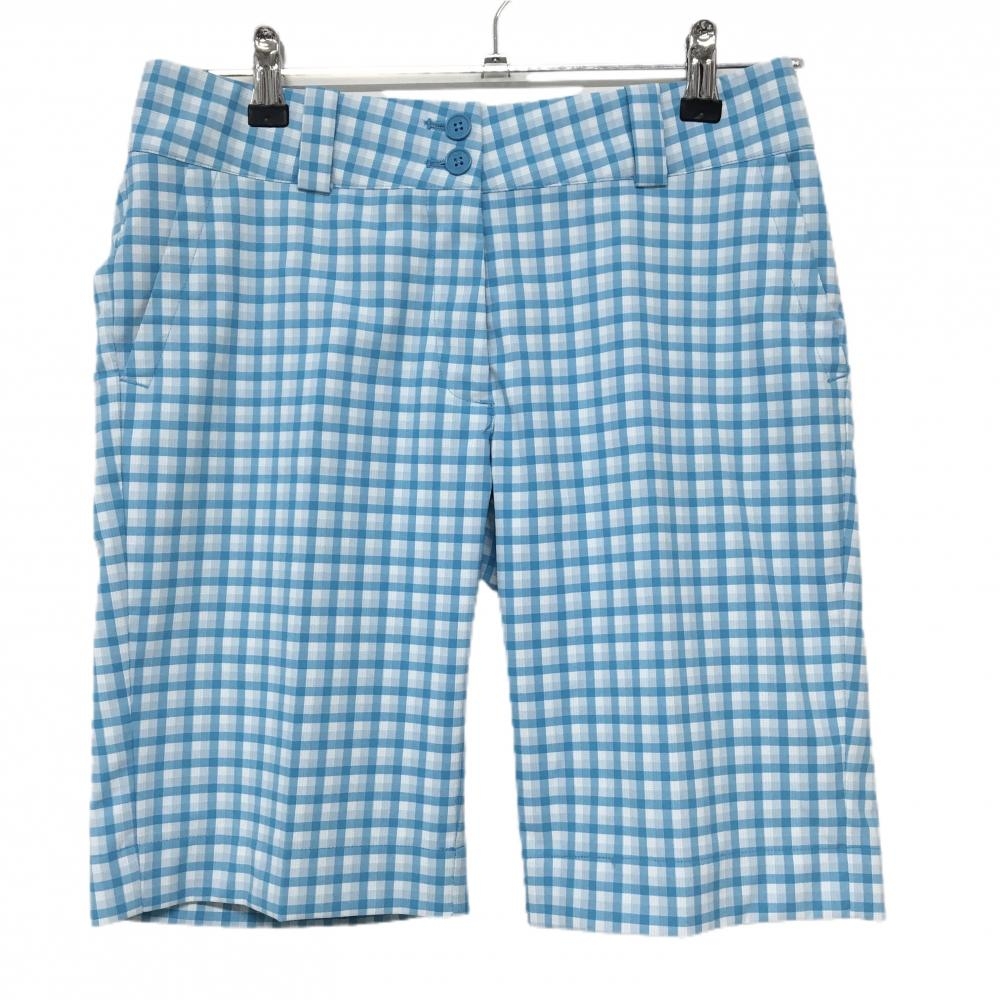 【超美品】ナイキゴルフ ハーフパンツ 白×ライトブルー チェック ストレッチ レディース 4 ゴルフウェア NIKE