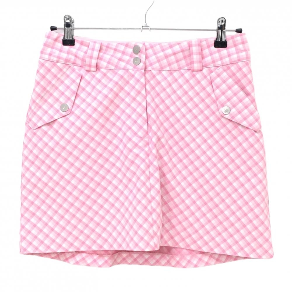 ナイキ スカート ピンク×白 チェック ストレッチ 内側インナーパンツ レディース 4 ゴルフウェア NIKE