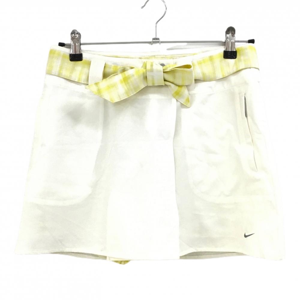 【新品】ナイキゴルフ  2WAYスカート 白×イエロー ベルトチェック ストレッチ  レディース 9 ゴルフウェア NIKE