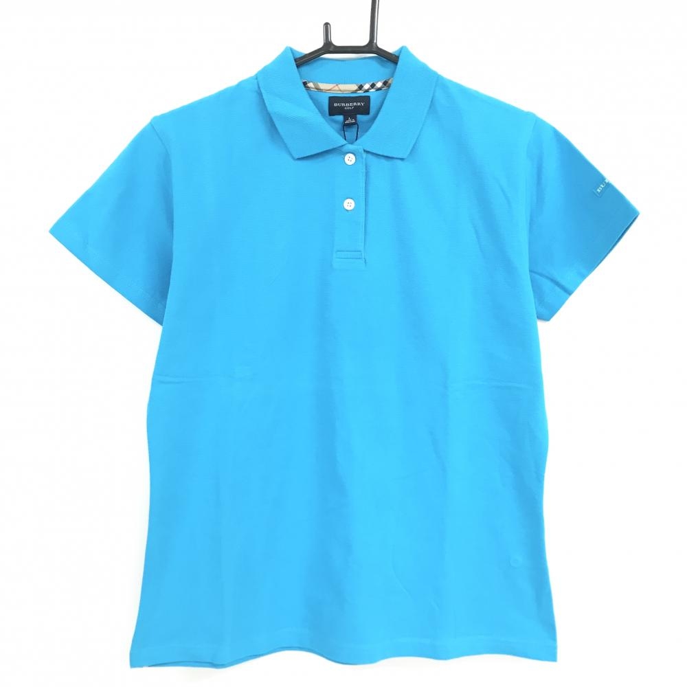 【新品】バーバリーゴルフ 半袖ポロシャツ ターコイズブルー 袖ロゴ  レディース L ゴルフウェア BURBERRY GOLF