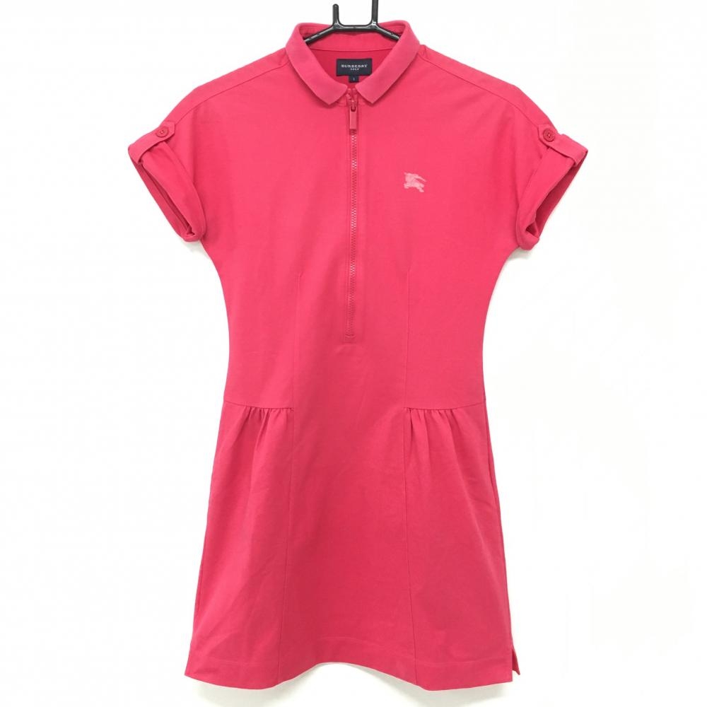 バーバリーゴルフ 半袖ワンピース ピンク ハーフジップ レディース 1(S) ゴルフウェア BURBERRY GOLF