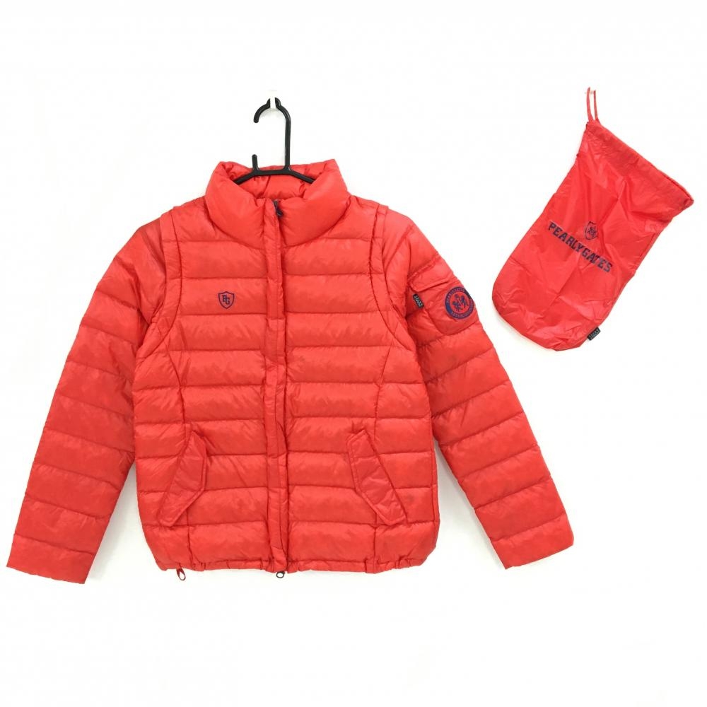 【超美品】パーリーゲイツ ダウンジャケット レッド 袖着脱可 収納袋付 レディース 0(S) ゴルフウェア PEARLY GATES