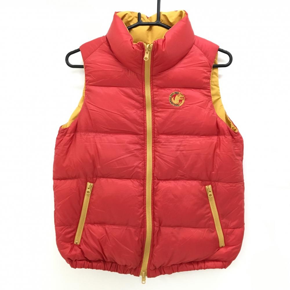 【超美品】パーリーゲイツ リバーシブルダウンベスト レッド 片面イエローオレンジ ダウン90％ レディース 1(M) ゴルフウェア PEARLY GATES