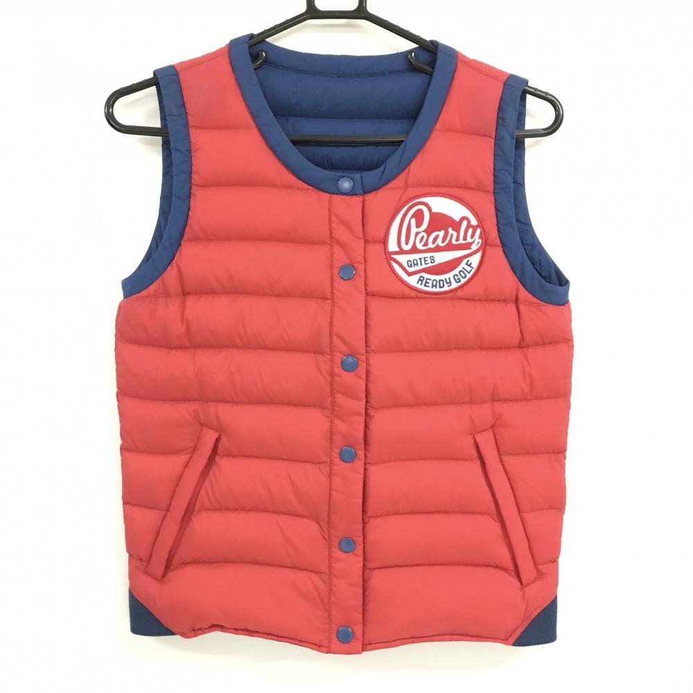 【美品】パーリーゲイツ ダウンベスト レッド×ネイビー 韓国モデル ロゴ刺しゅう  レディース 1(M) ゴルフウェア PEARLY GATES