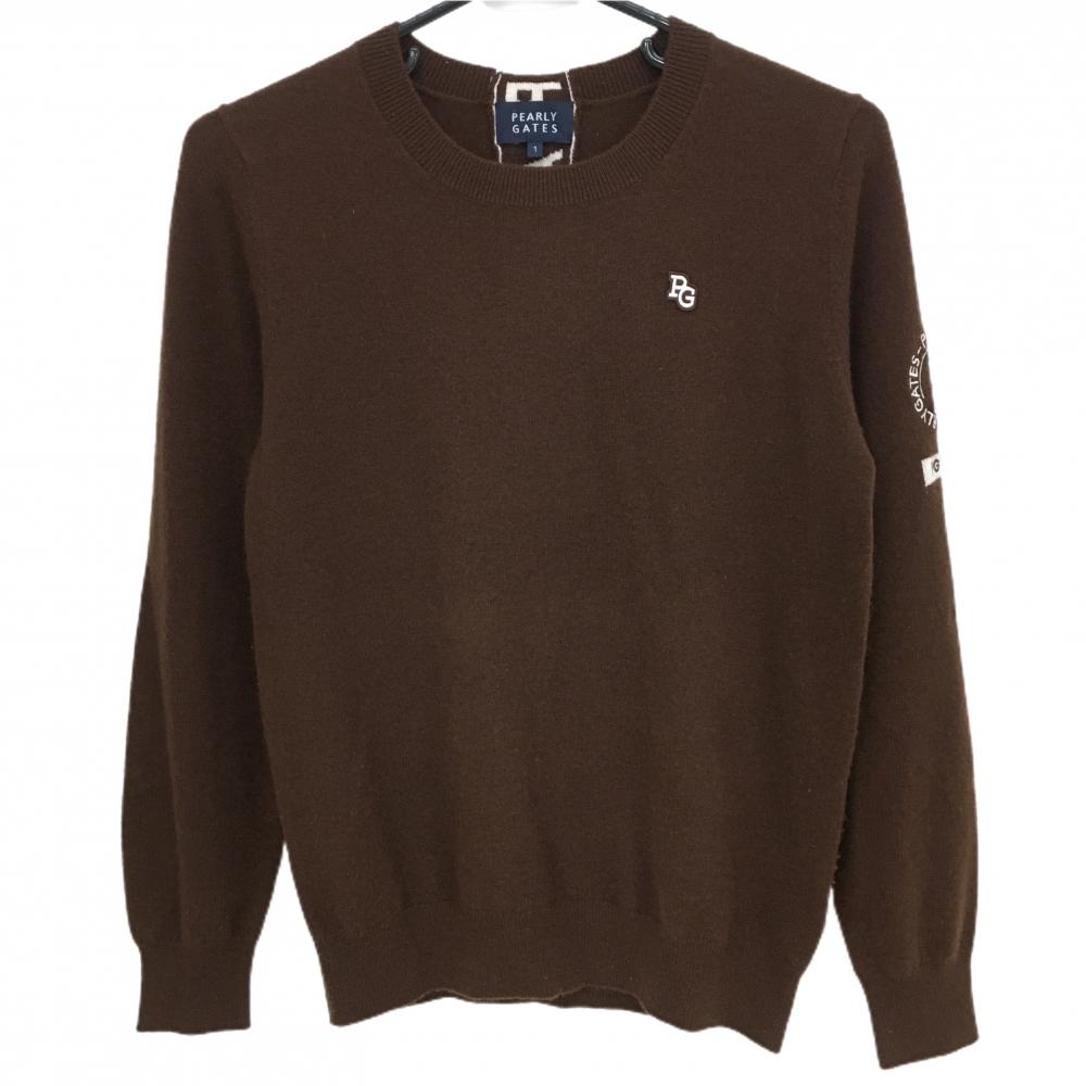 【美品】パーリーゲイツ セーター ブラウン×白 カシミヤ100％ バックロゴ レディース 1(M) ゴルフウェア 2023年モデル PEARLY GATES