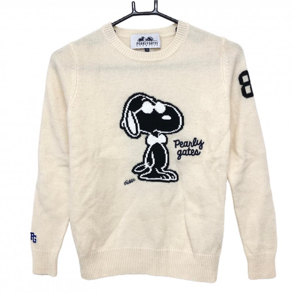 【美品】パーリーゲイツ×PEANUTS セーター アイボリー×ネイビー スヌーピー ニット  レディース 0(S) ゴルフウェア PEARLY GATES