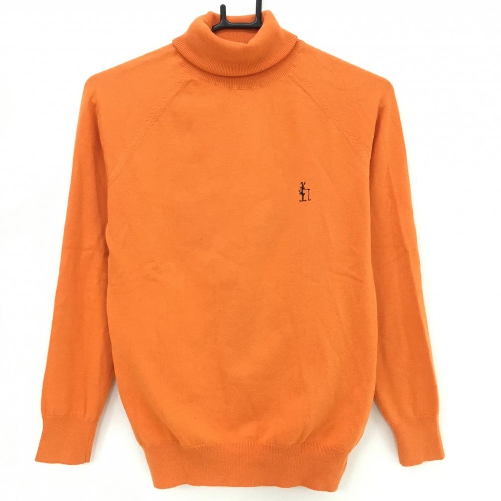 【美品】パーリーゲイツ タートルネックセーター オレンジ ニット コットン混 ハイネック レディース 1(M) ゴルフウェア PEARLY GATES