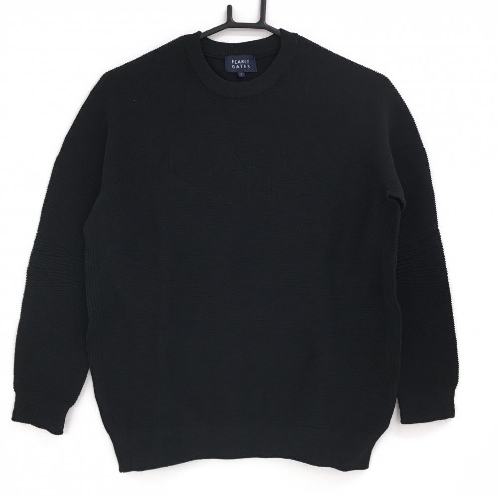 【超美品】パーリーゲイツ セーター 黒 フロント袖口ロゴ ニット レディース 1(M) ゴルフウェア PEARLY GATES