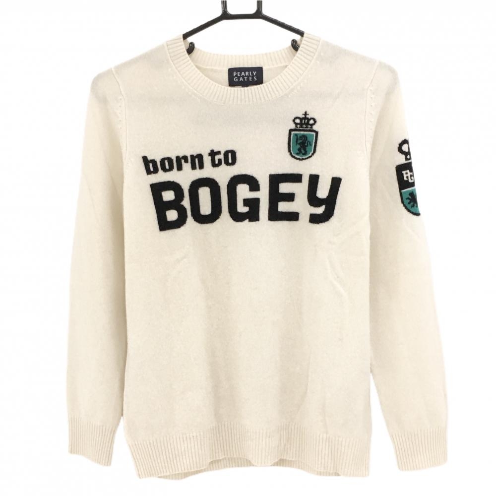 【超美品】パーリーゲイツ セーター 白×黒 フロント英字 カシミヤ100％ ニット レディース 1(M) ゴルフウェア PEARLY GATES