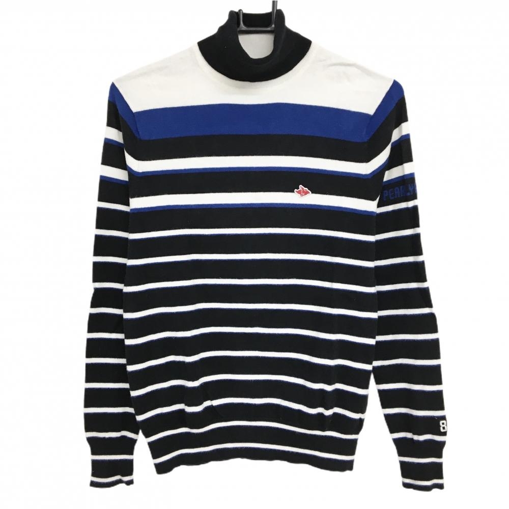 パーリーゲイツ タートルネックセーター 黒×白 ボーダー コットン混 ニット  レディース 1(M) ゴルフウェア PEARLY GATES