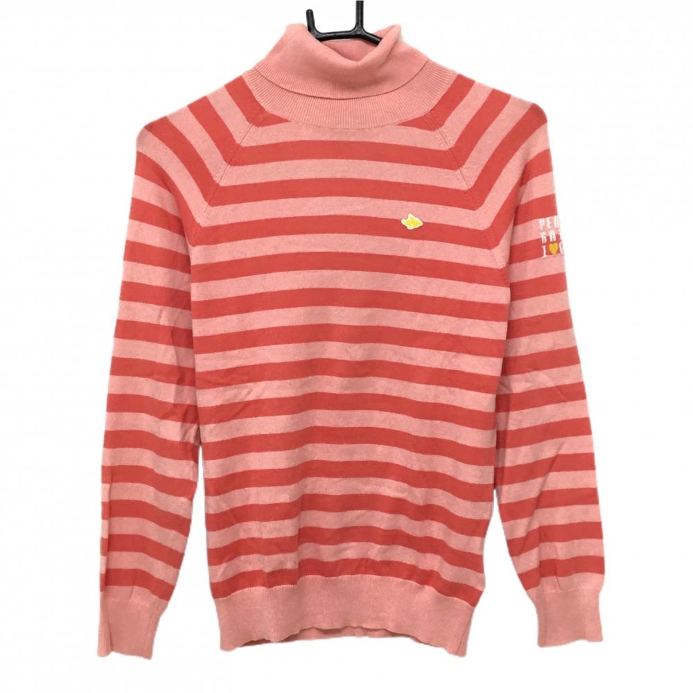 パーリーゲイツ タートルネックセーター ライトピンク×ピンク ボーダー ニット レディース 1(M) ゴルフウェア PEARLY GATES