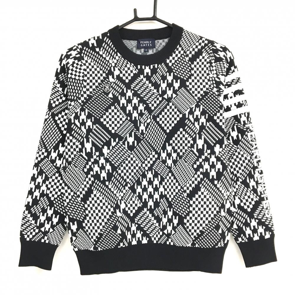 【超美品】パーリーゲイツ セーター 黒×白 千鳥格子 ニット 袖ライン レディース 0(S) ゴルフウェア 2023年モデル PEARLY GATES
