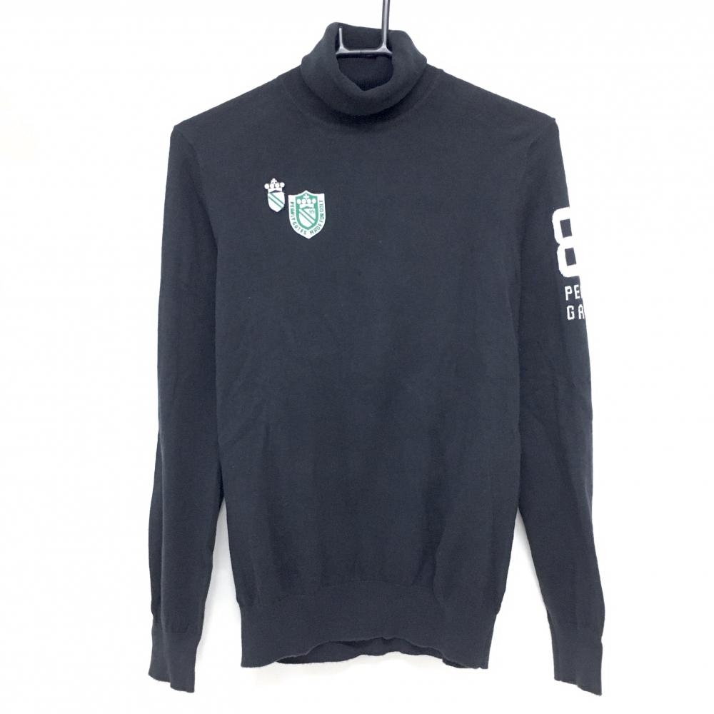 パーリーゲイツ タートルネックセーター 黒 ニット コットン混 ハイネック レディース 2(L) ゴルフウェア PEARLY GATES