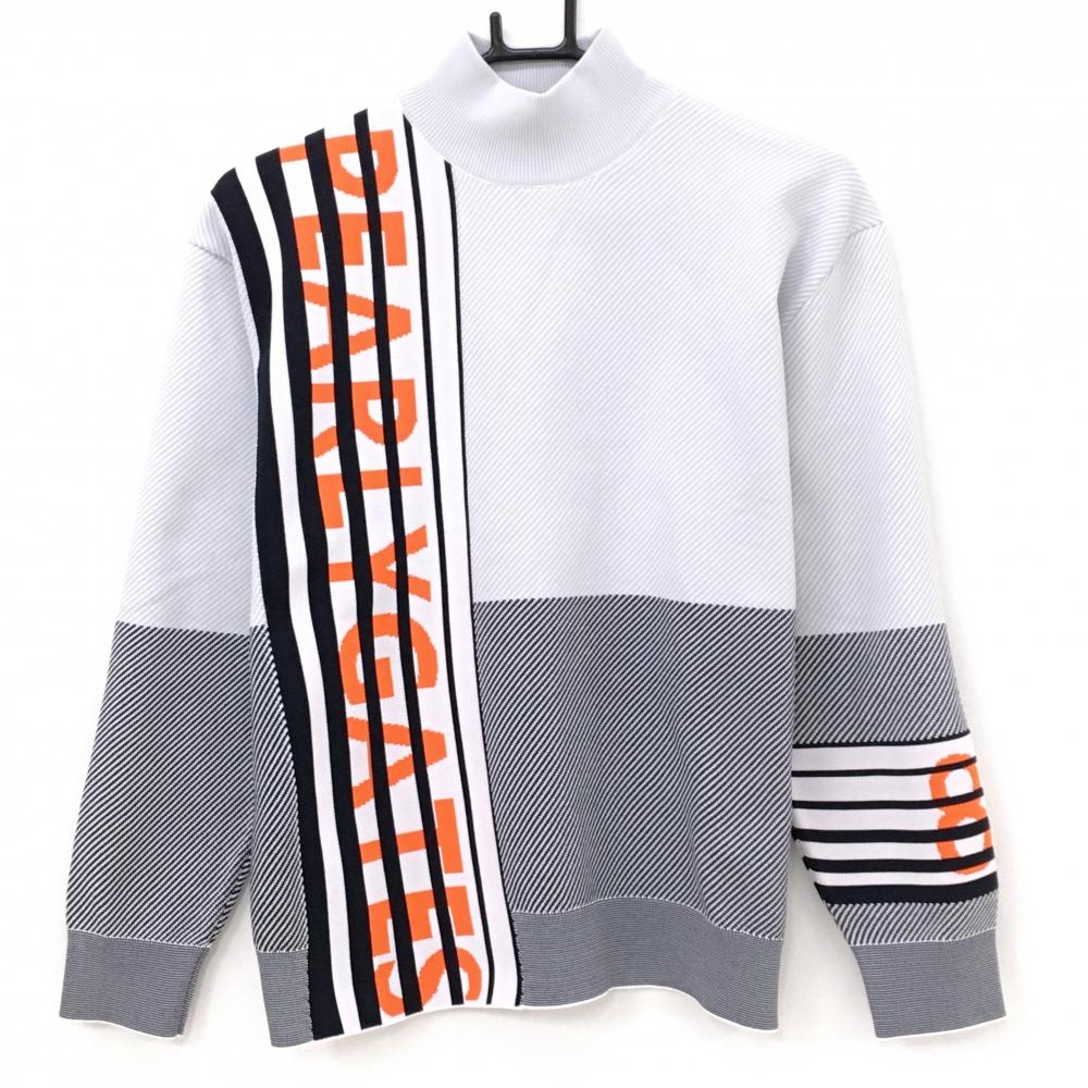 【超美品】パーリーゲイツ ハイネックセーター ライトグレー×黒×オレンジ レディース 1(M) ゴルフウェア 2024年モデル PEARLY GATES