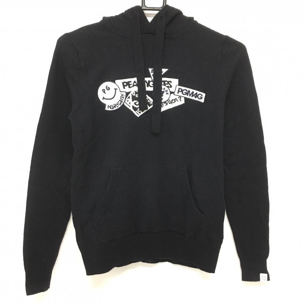 パーリーゲイツ フード付セーター ダークネイビー×白 ニコちゃん スマイル ウール100％  レディース 1(M) ゴルフウェア PEARLY GATES